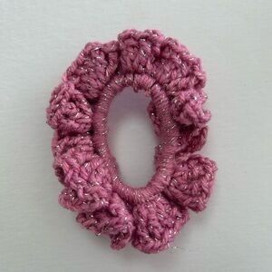 Pink and Silver Crochet Hair Scrunchie